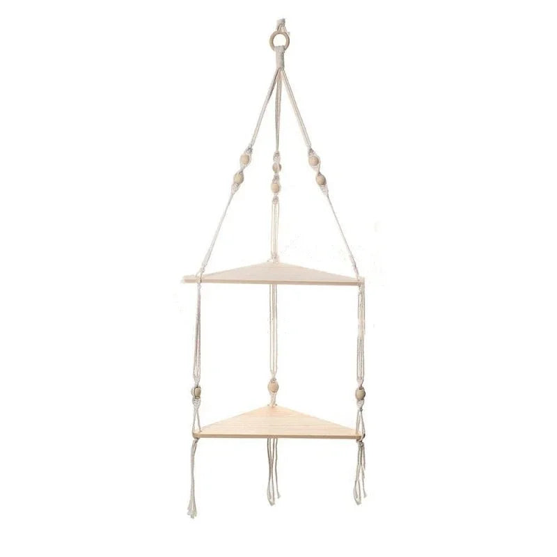 1 Set Wood Wall Shelf Macrame Swing Hanging Floating Display