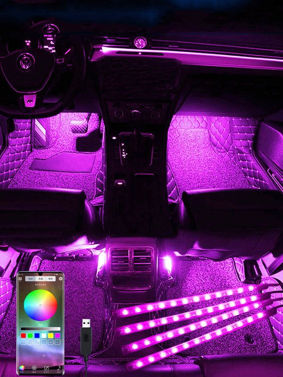 إضاءة داخلية للسيارة بتقنية LED نيون مع وظيفة التحكم بالموسيقى 