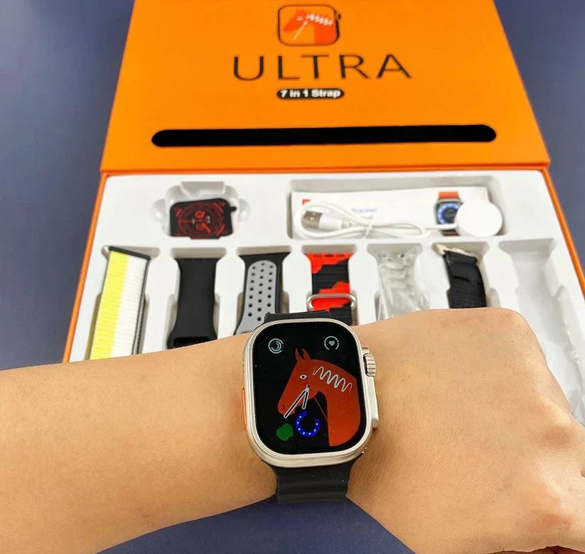 ساعة ذكية فائقة مقاومة للماء مزودة بـ 7 أحزمة وشاشة كاملة الوضوح مقاس 2.1 بوصة