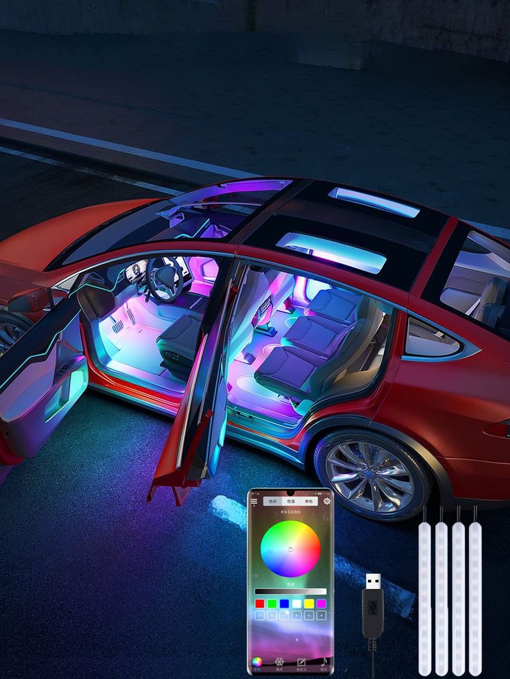 إضاءة داخلية للسيارة بتقنية LED نيون مع وظيفة التحكم بالموسيقى 